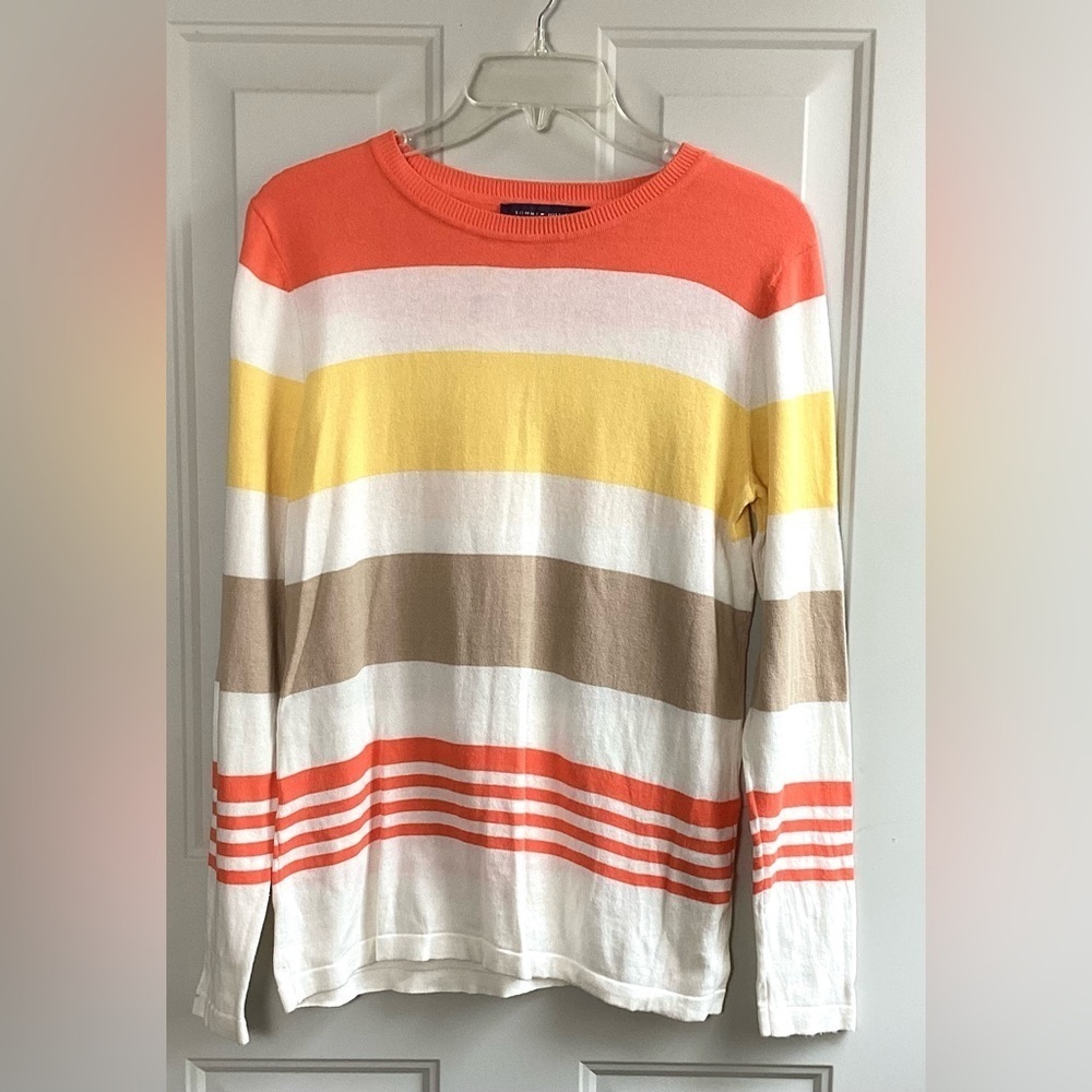 TOMMY HILFIGER LONG SLEEVE TEE Size S/P orange white yellow tan